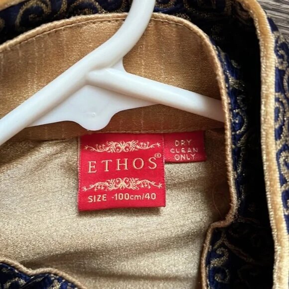 Mens navy and gold Nehru jacket set - Picture 3 of 5